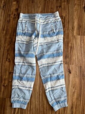 Lou & Grey Striped Blue/White Linen Blend pants size S